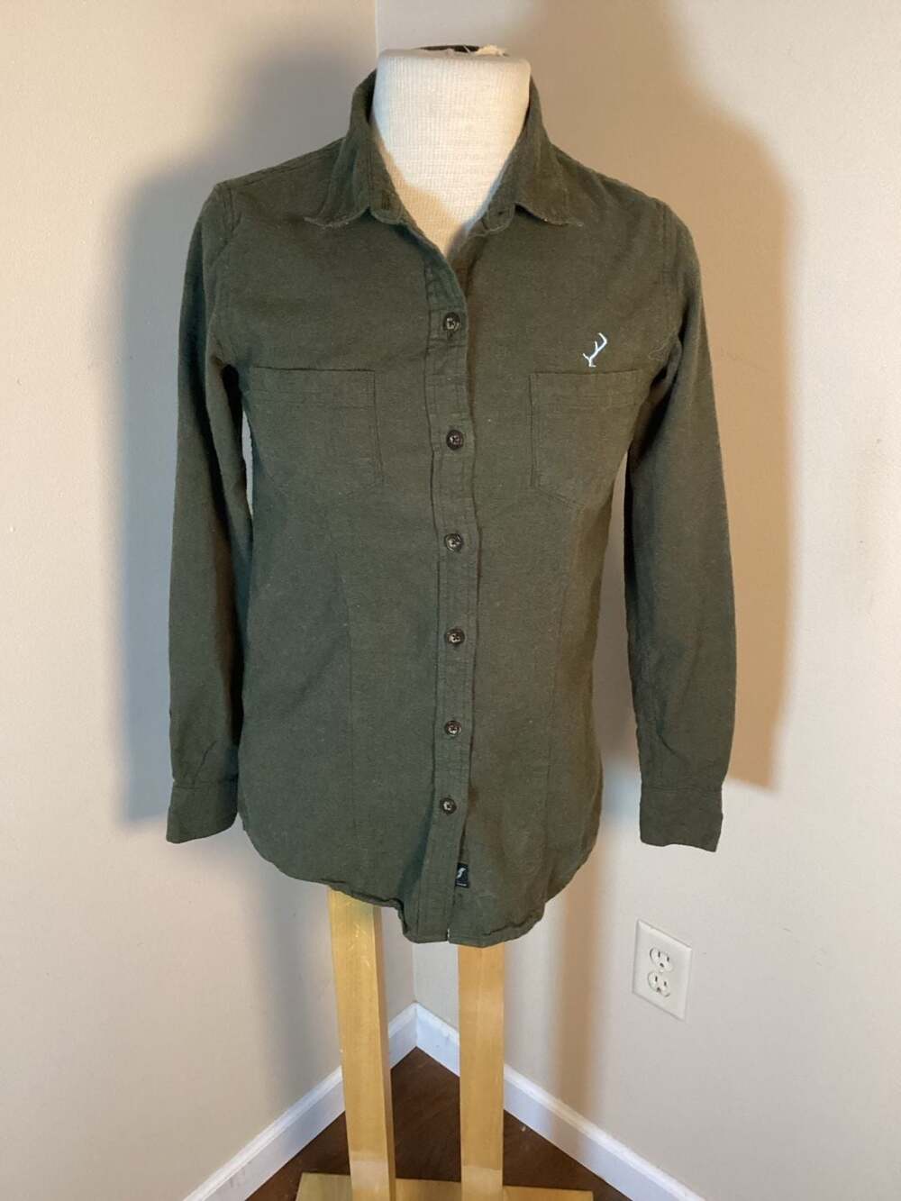 Pladra x Rachel Pohl Art Women's Long Sleeve Button Down Shirt Olive Green XS